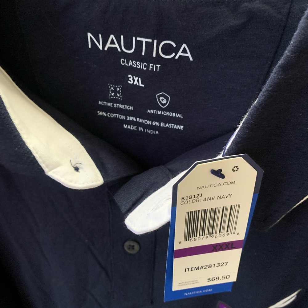 Men’s Nautica, navy and white short sleeve, active stretch shirt classic fit
